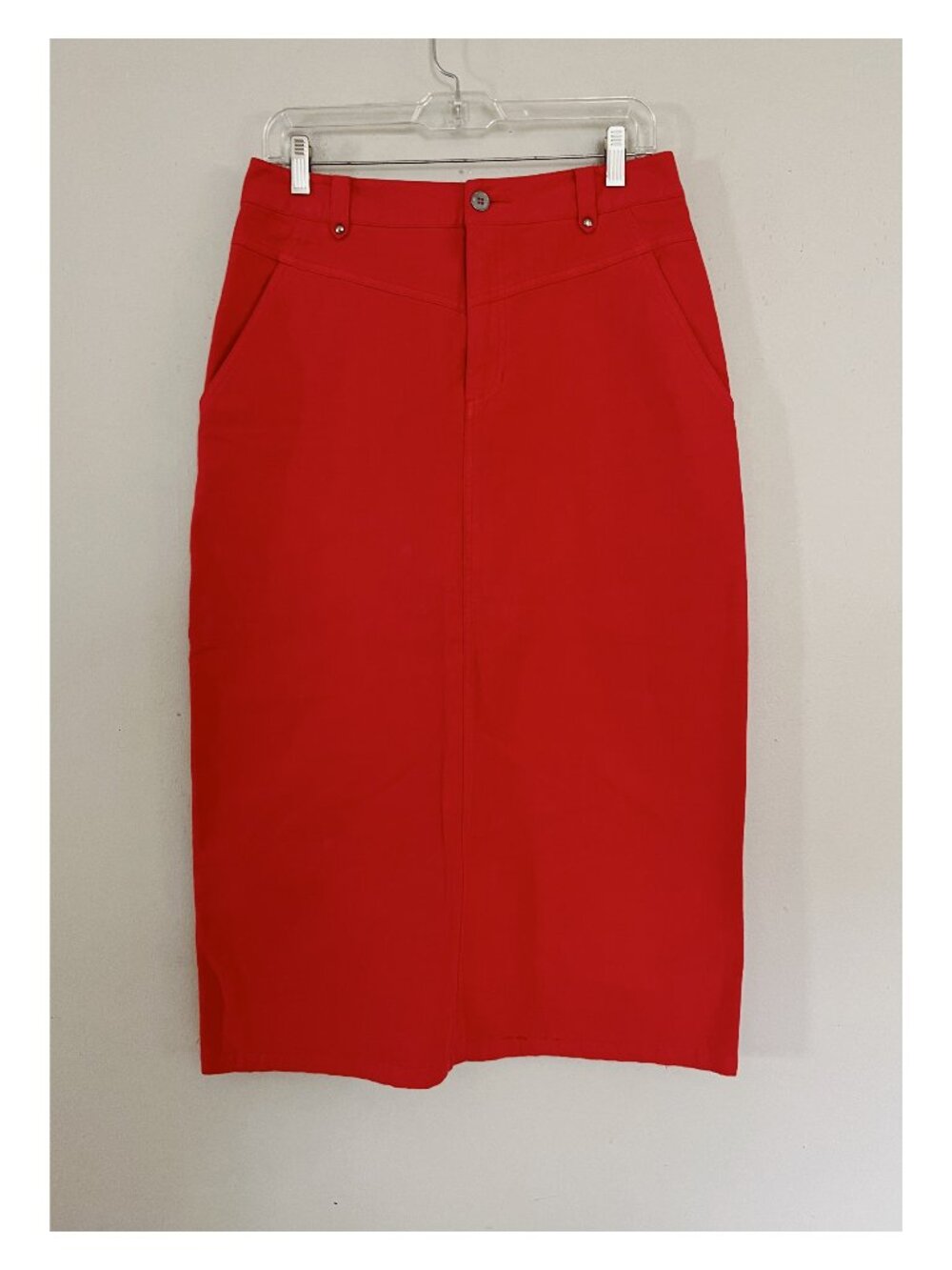 VTG Liz Wear Sz M Coral Pink Twill Midi Skirt
